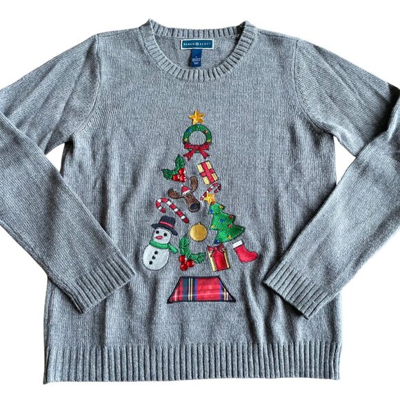 Karen Scott Christmas Tree Sweater - Size Large - Picture 1 of 6